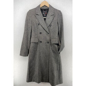 AUBIN & WILLS Coat Womens 8 Long Overcoat Wool Tweed Twill Double Breasted Gray